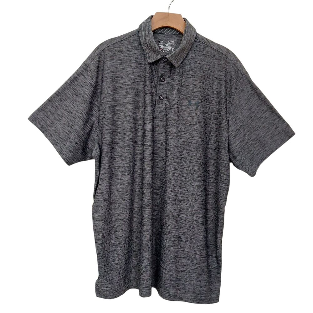 Under Armour  Polo Shirt Mens XL Gray Marled Loose HeatGear Breathable Athletic